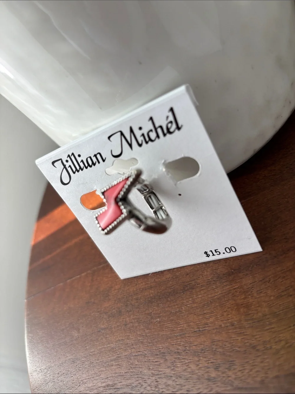 Jillian Michel Lightening Bolt Silvertone & coral  stretch ring